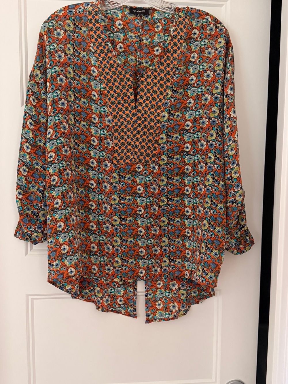 Tolani Orange Floral Split-Hem Tunic with Aqua Accents